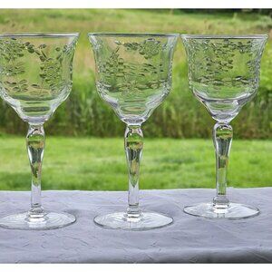 Rock Sharpe Floral Handcut  Cocktail Glasses 5.75" set/3 midcentury dinner party